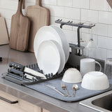 Escorredor de Louças Tapete Udry com Porta Taças Cinza - Ela Decora