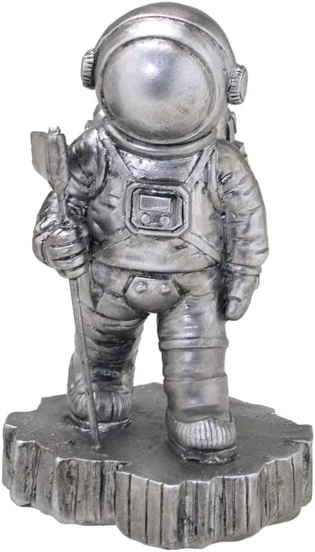 Escultura Astronauta Decorativo com Bandeira Cromado 10,5cm - Ela Decora