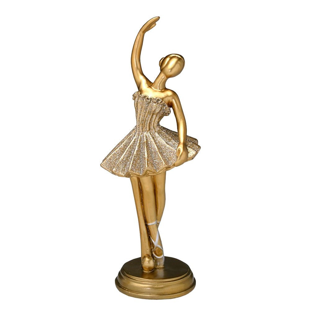Escultura Bailarina Decorativa Dourada 19,5cm - Ela Decora