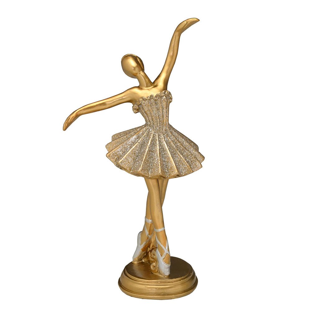 Escultura Bailarina Decorativa Dourada 19cm x 10,50cm - Ela Decora