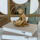 Escultura Macaco em Poliresina Dourado 17cm - Ela Decora