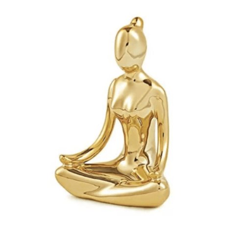 Escultura Mulher Yoga em Porcelana Dourado - Ela Decora