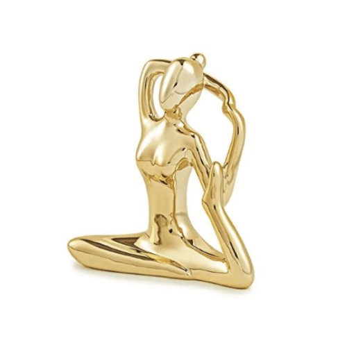 Escultura Mulher Yoga em Porcelana Dourado - Ela Decora