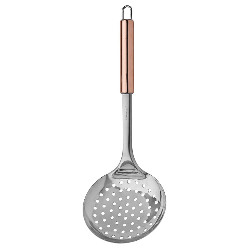 Escumadeira de Inox Cabo Metalizado Rose Gold - Ela Decora