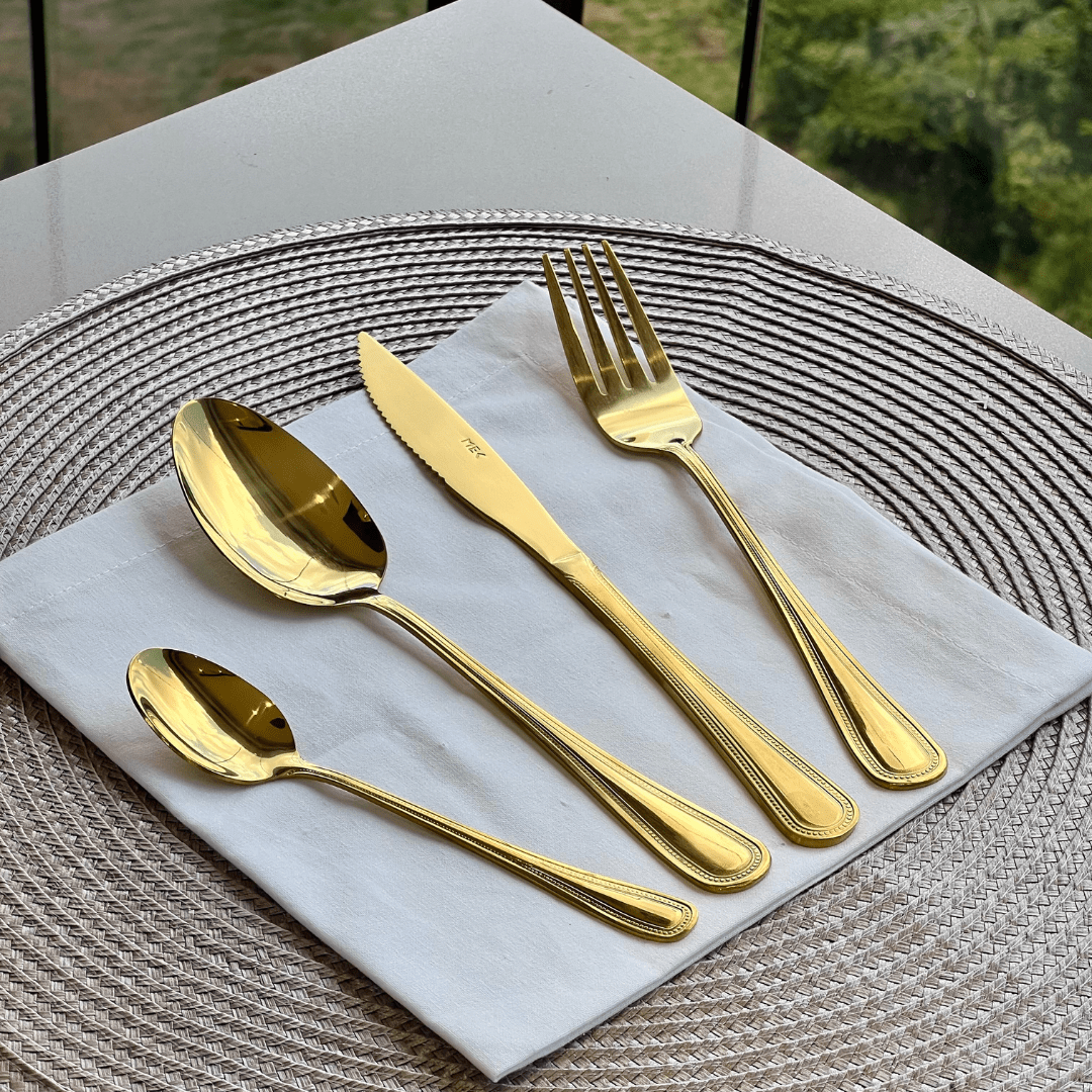 Faqueiro 24 Peças Sicilia em Aço Inox Dourado - Ela Decora