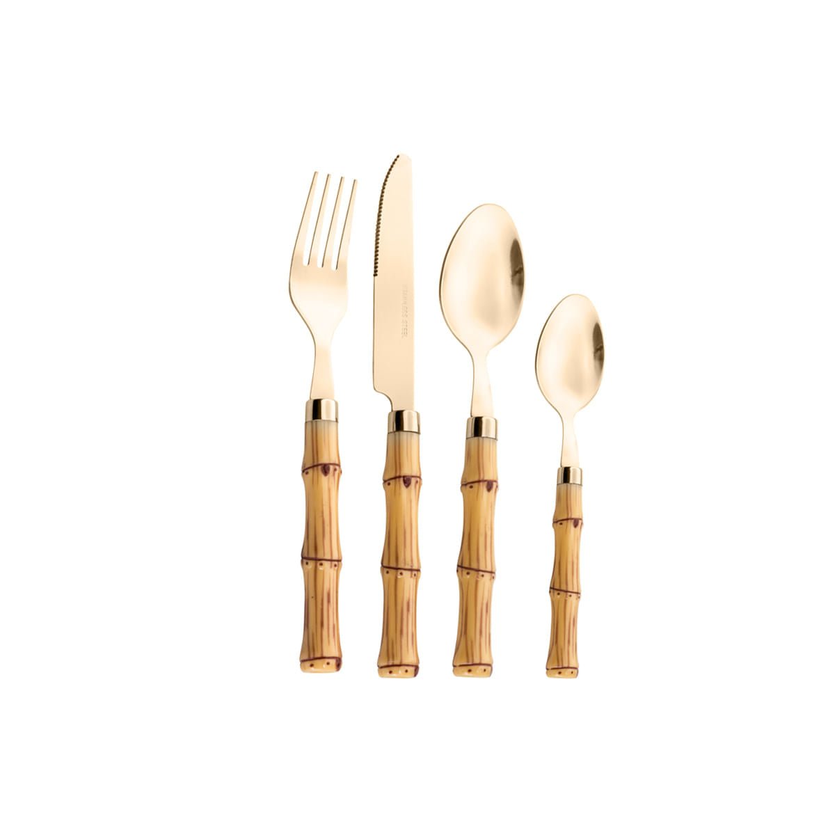 Faqueiro de Aço Inox com Cabo Plástico Bambu Dourado 24 Peças - Ela Decora