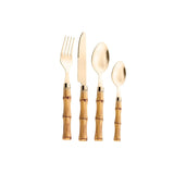 Faqueiro de Aço Inox com Cabo Plástico Bambu Dourado 24 Peças - Ela Decora