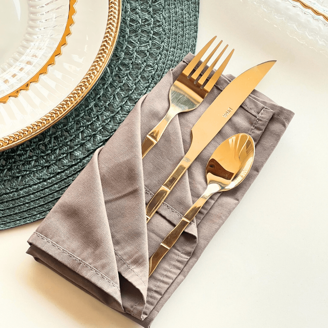 Faqueiro Elegant Estilo Bambu em Aço Inox Champanhe 16 Peças - Ela Decora