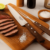 Jogo Trinchante para Churrasco Tradicional Aço Inox e Cabo de Madeira 2 Peças Tramontina