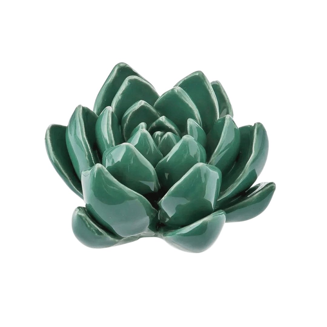 Flor de Lotus em Cerâmica Verde 4cm x 6,5 cm - Ela Decora