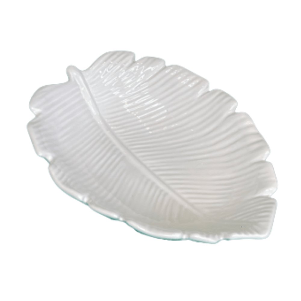Folha Decorativa Cerâmica Banana Leaf Branco - 30 cm - Ela Decora