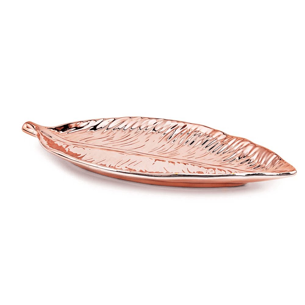 Folha Decorativa Rose Gold em Cerâmica (M) - 27 cm - Ela Decora