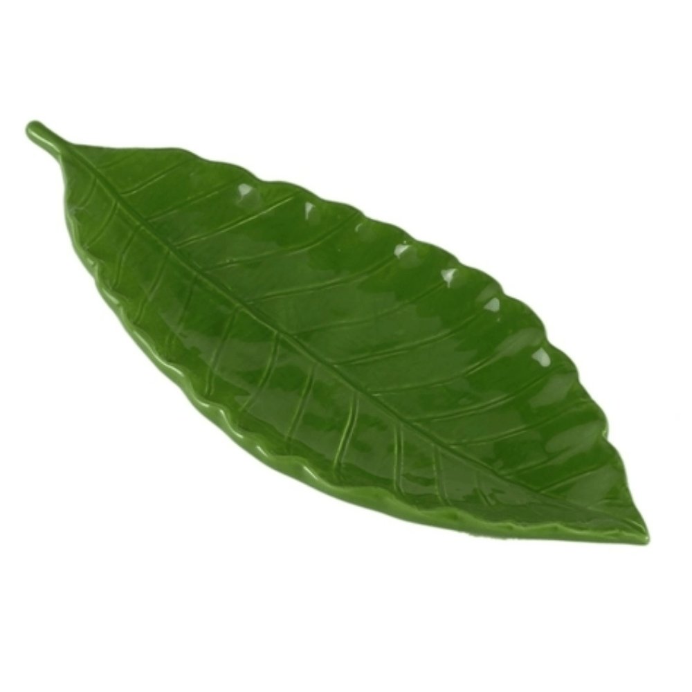 Folha Decorativa Travessa Cerâmica Verde - 32 cm - Ela Decora