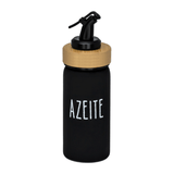 Galheteiro Azeite Doha Vidro e Tampa de Bambu Preto 220ml - Ela Decora