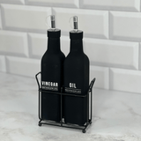 Galheteiro de Vidro Manhattan Preto 300ml 3 Peças - Ela Decora