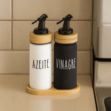 Jogo Galheteiro Vidro Doha com Bandeja Bambu 220ml 3 Peças