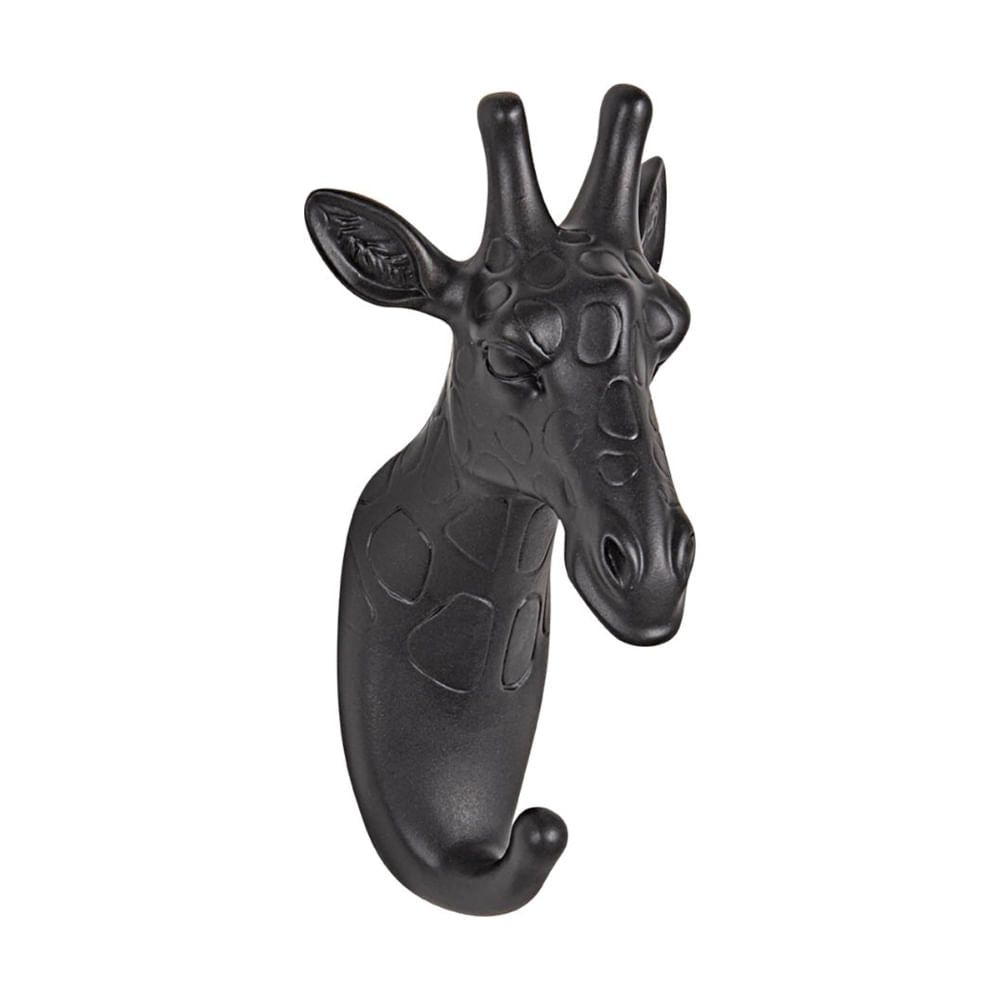 Gancho de Parede Girafa em Resina Fixação Parafuso Preto 14cm - Ela Decora