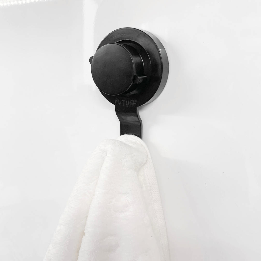 Gancho de Parede Preto Fosco com Ventosa Resistente 10,5cm - Ela Decora