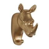 Gancho de Parede Rinoceronte em Resina Fixação Parafuso Dourado 10cm - Ela Decora