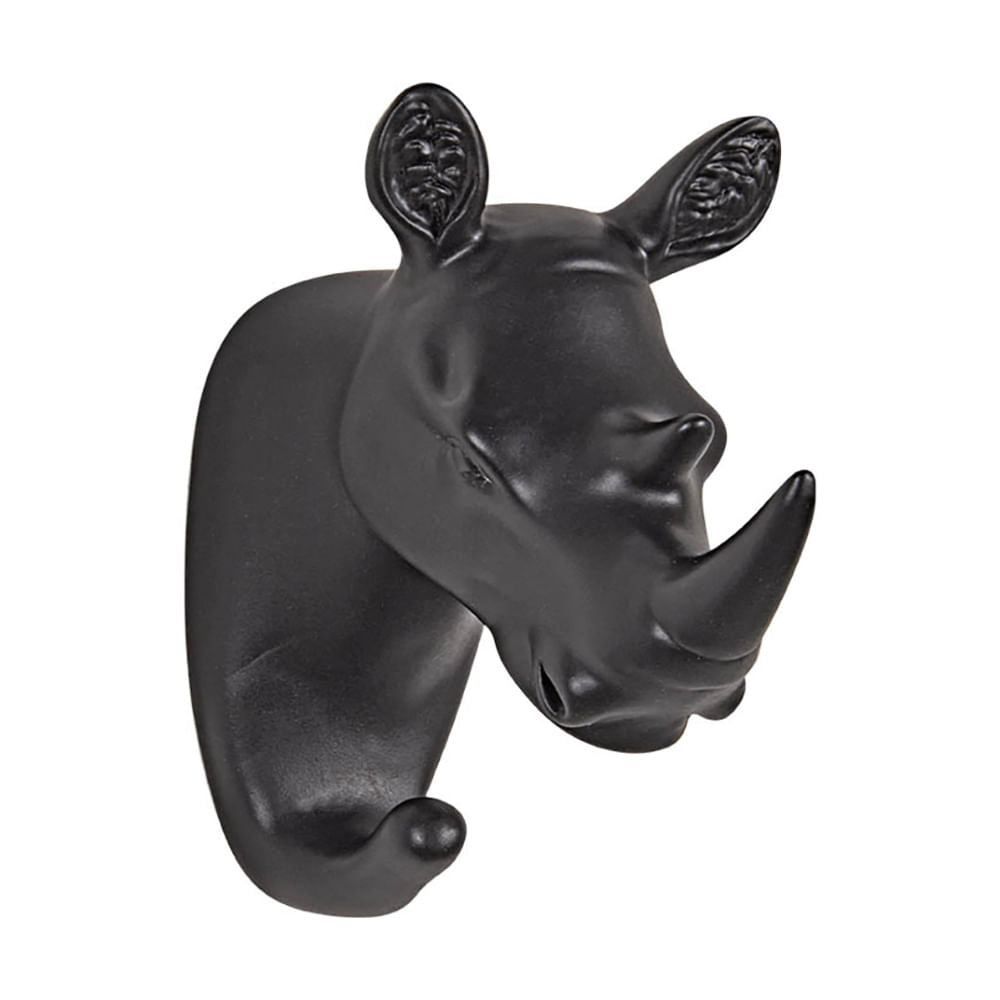 Gancho de Parede Rinoceronte em Resina Fixação Parafuso Preto 10cm - Ela Decora