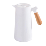 Garrafa Térmica Nórdica com Cabo de Madeira Branco - Ela Decora