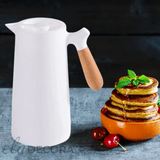 Garrafa Térmica Nórdica com Cabo de Madeira Branco - Ela Decora