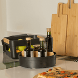 Organizador Giratório Lume com Divisória de Bambu Preto 25,5cm