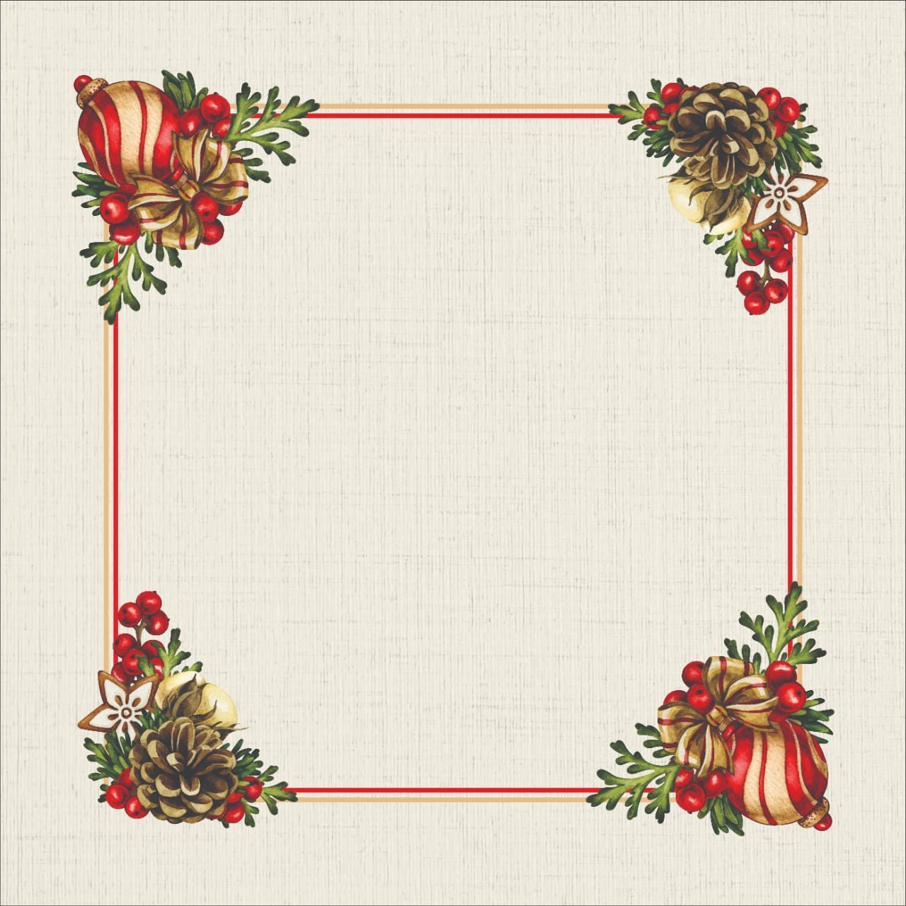 Guardanapo Estampado Bolas de Natal Bege 45cm - Ela Decora