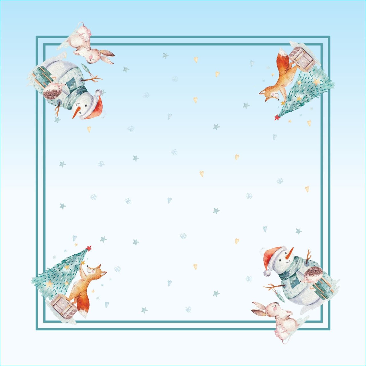 Guardanapo Estampado Natal Boneco de Neve Azul 45cm - Ela Decora