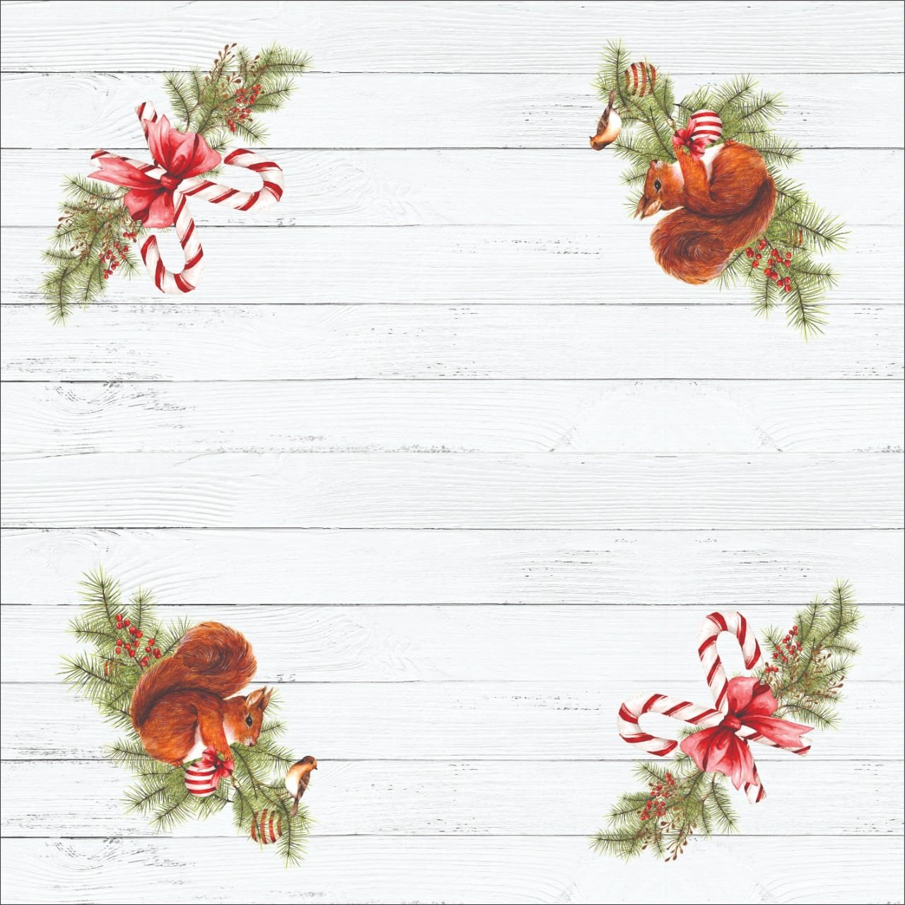 Guardanapo Estampado Natal Esquilo Branco 45cm - Ela Decora