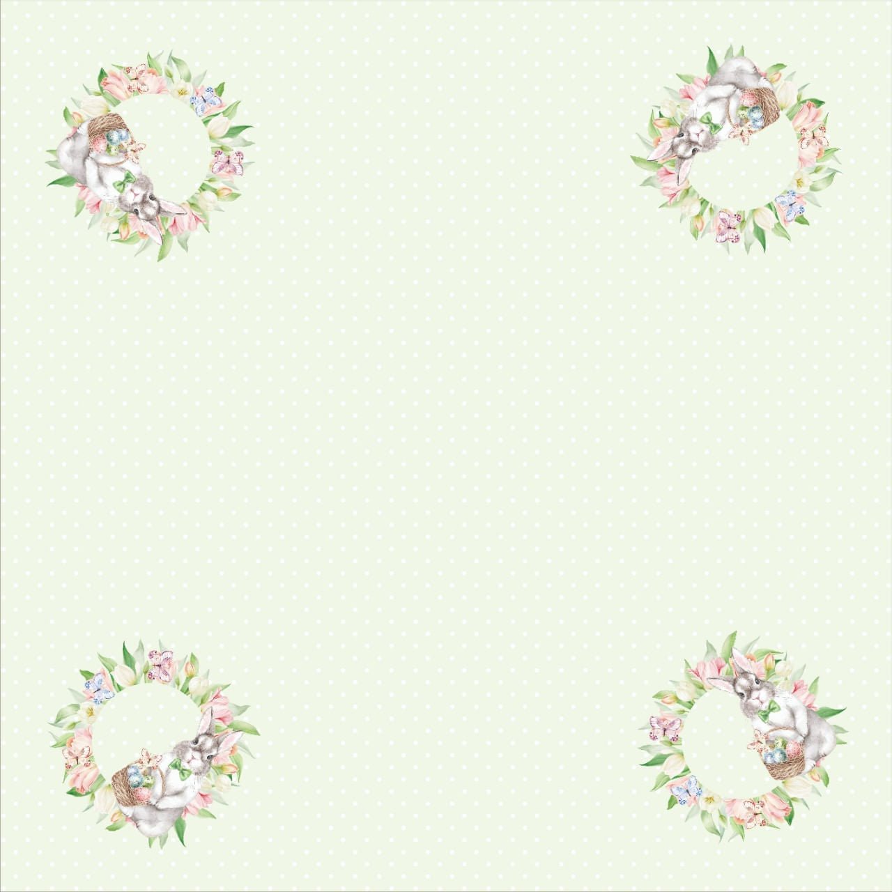 Guardanapo Estampado Páscoa Coelho Tulipas Verde 45x45cm - Ela Decora