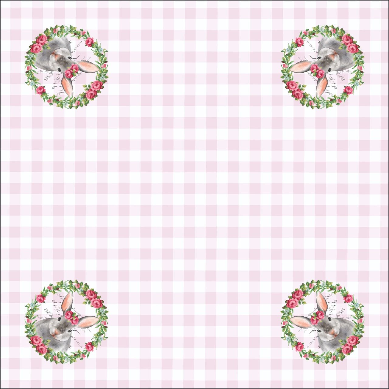 Guardanapo Estampado Páscoa Coelho Xadrez Rosa 45x45cm - Ela Decora