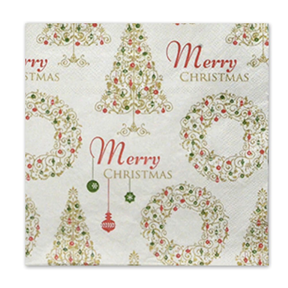 Guardanapos de Papel Árvores e Guirlandas de Natal Merry Christmas 20 folhas 33cm - Ela Decora