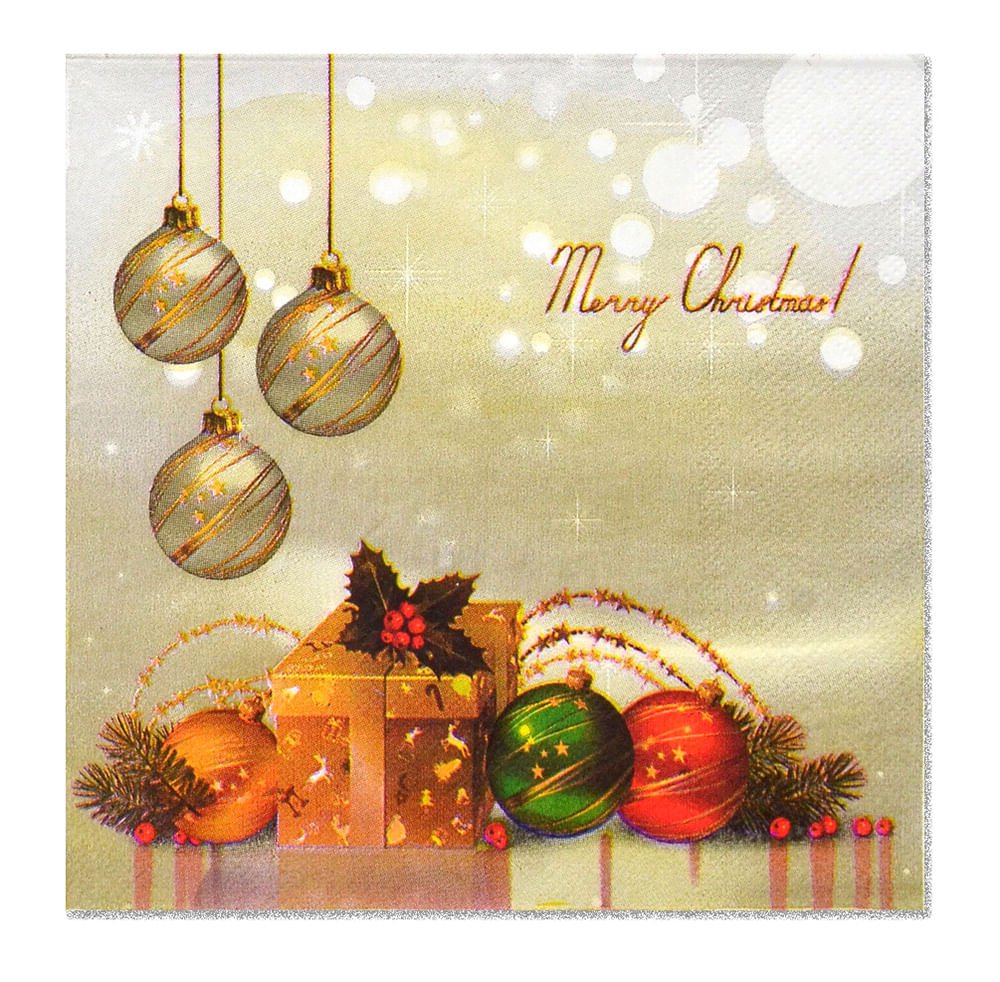 Guardanapos de Papel Bolas de Natal e Presentes 20 Folhas 33cm - Ela Decora