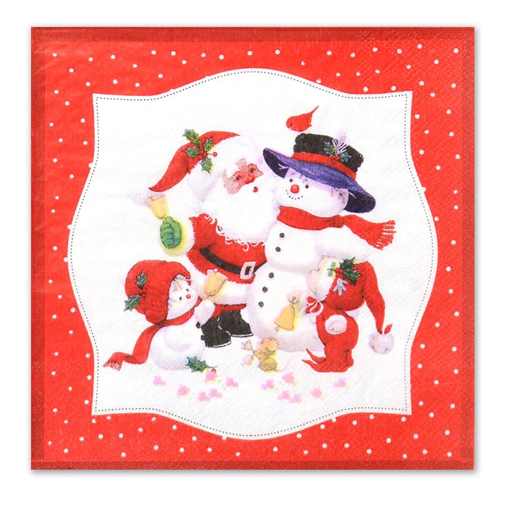 Guardanapos de Papel Papai Noel e Bonecos de Neve Vermelho e Branco 20 Folhas 33cm - Ela Decora