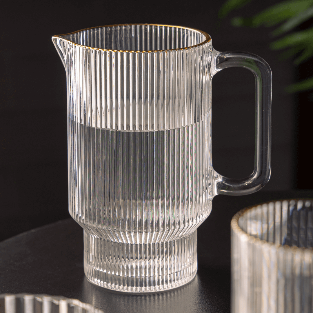 Jarra de Cristal com Fio de Ouro 900ml Lines - Ela Decora