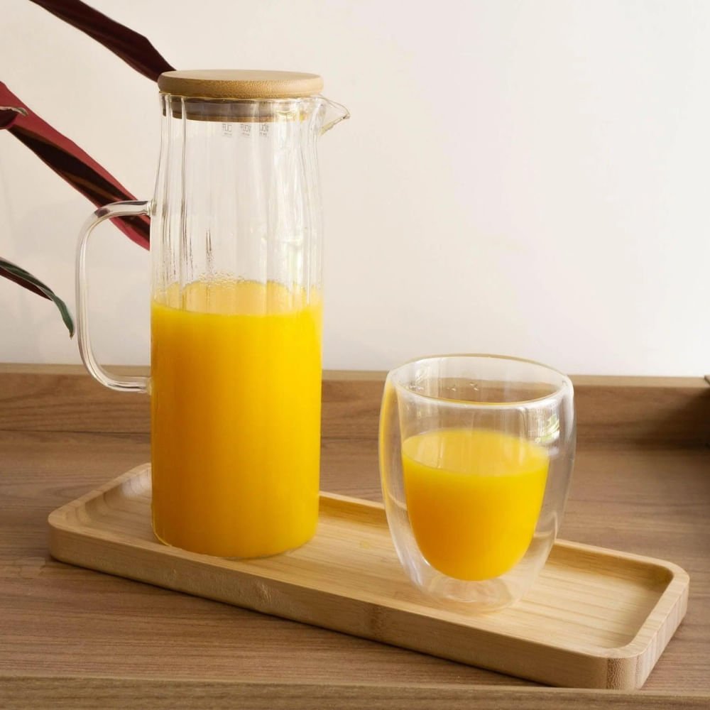 Jarra de Vidro com Tampa em Bambu 1,1L - Ela Decora