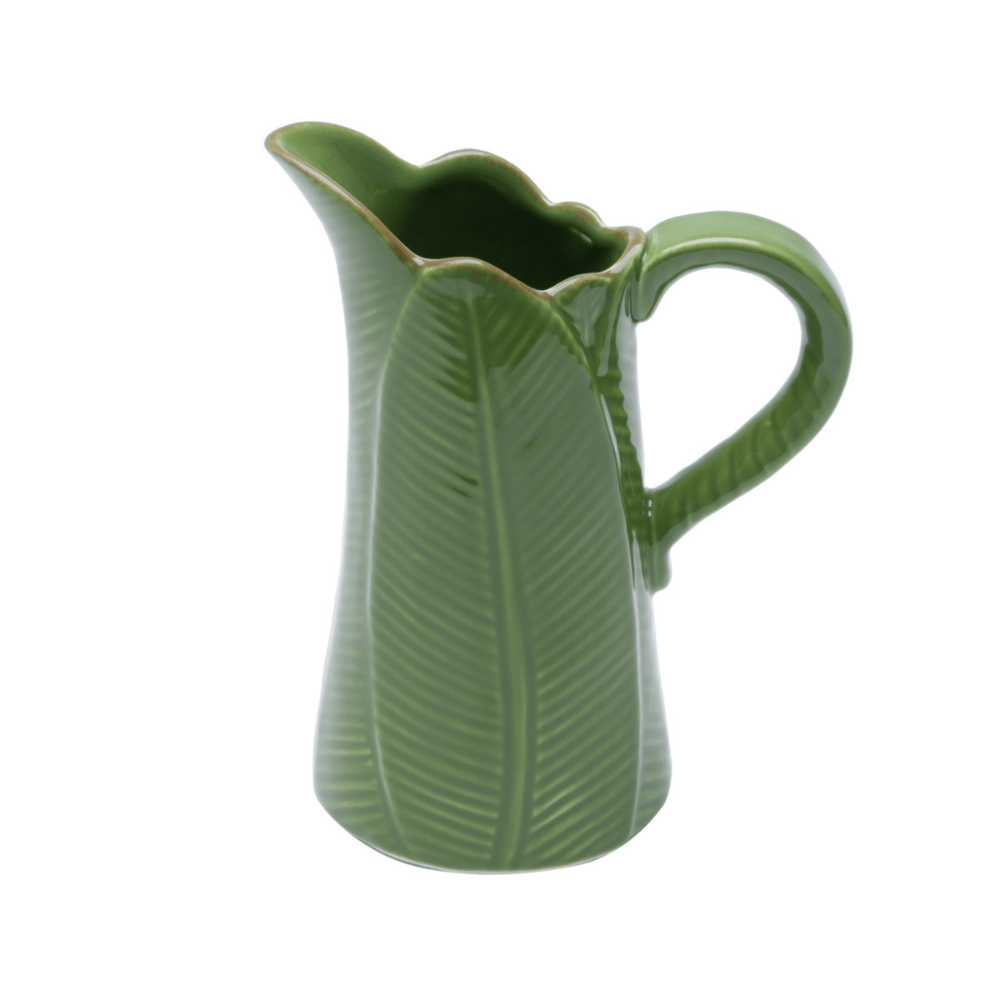 Jarro de Cerâmica Leaf Folha de Banana Verde 17,5cm - Ela Decora