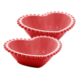Jogo 2 Bowls Porcelana Coração Beads Vermelho 15cm - Ela Decora