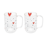 Jogo 2 Canecas de Vidro Coração Heart 280ml - Ela Decora