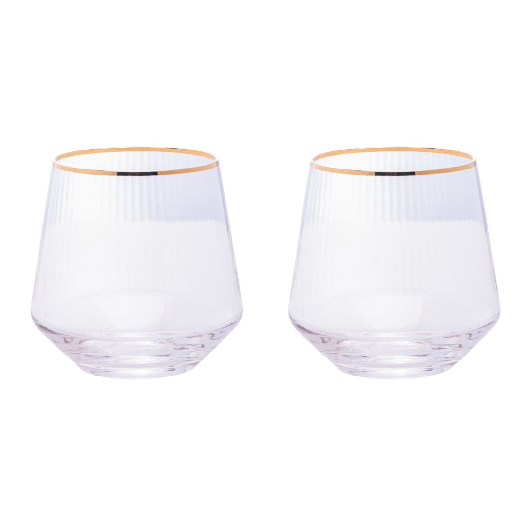 Jogo 2 Copos Baixos de Vidro com Borda Dourada 330ml - Ela Decora