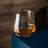 Jogo 2 Copos Baixos de Vidro com Borda Dourada 330ml - Ela Decora