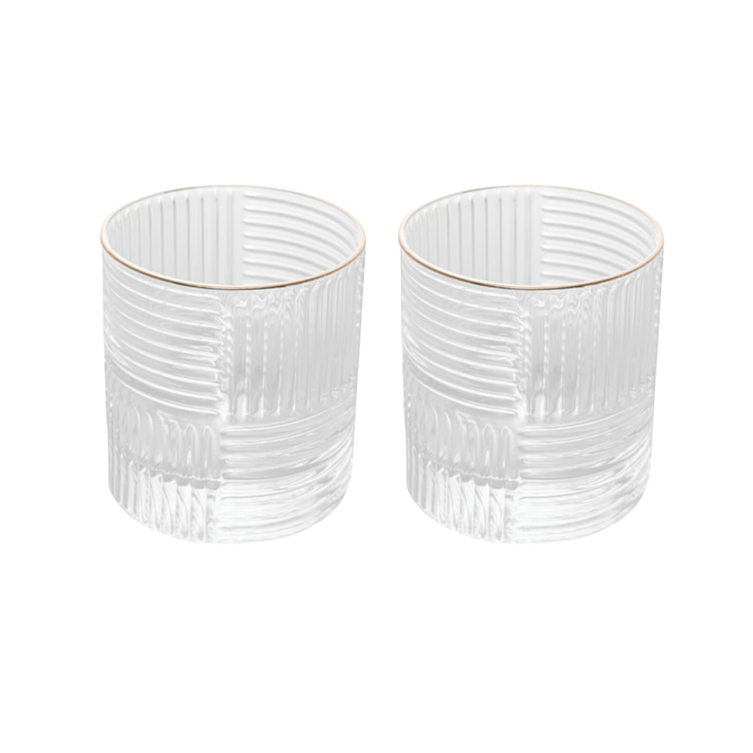 Jogo 2 Copos Baixos Whisky Chess de Vidro com Borda Dourada 320ml - Ela Decora