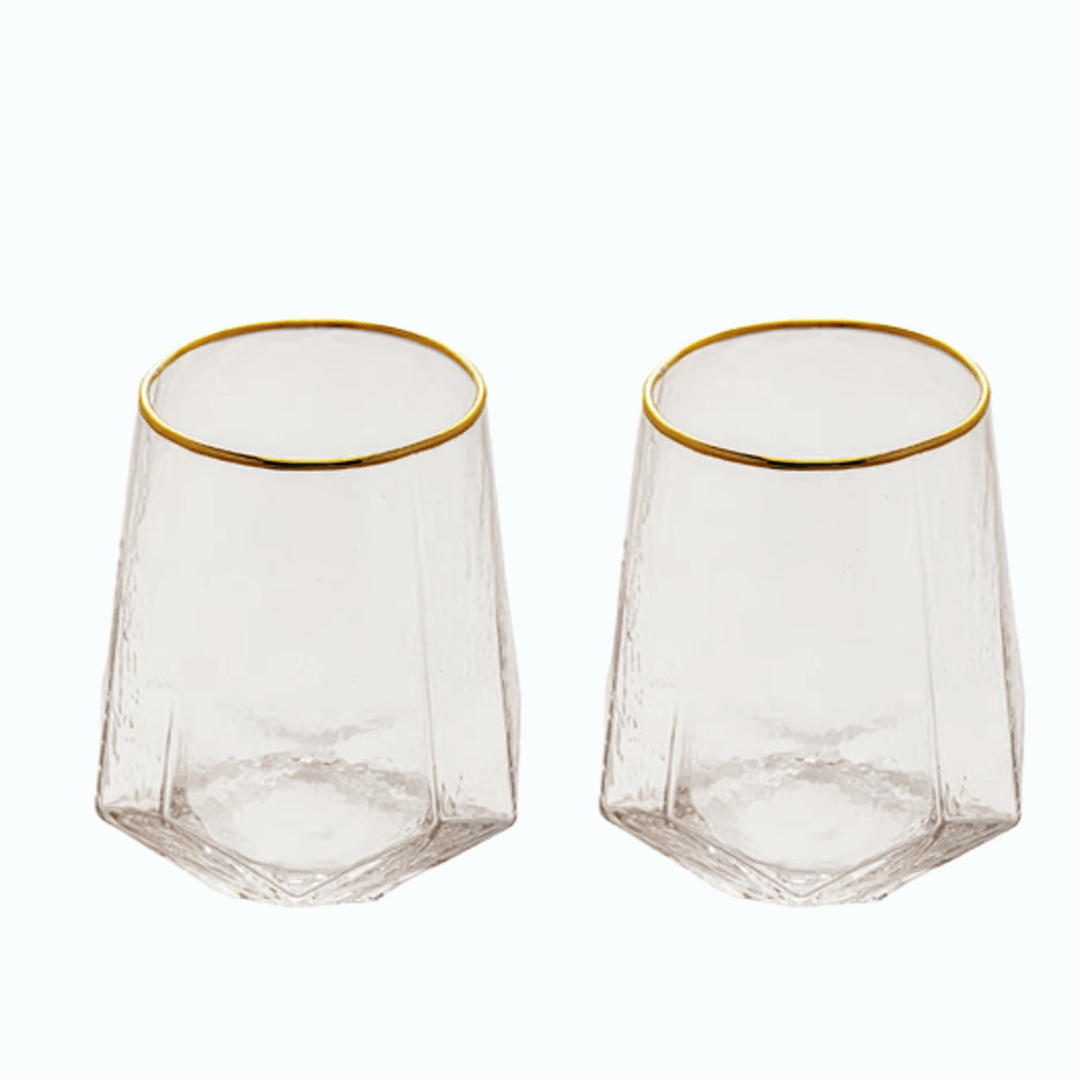 Jogo 2 Copos Baixos Whisky em Cristal com Borda Dourada 550ml - Ela Decora