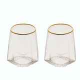 Jogo 2 Copos Baixos Whisky em Cristal com Borda Dourada 550ml - Ela Decora