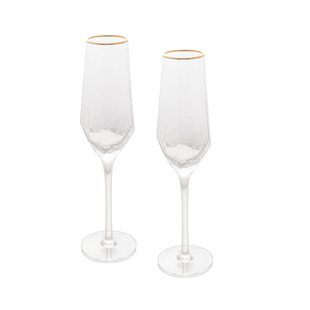 Jogo 2 Taças para Champanhe em Cristal de Chumbo com Borda Dourada 300ml - Ela Decora