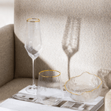 Jogo 2 Taças para Champanhe em Cristal de Chumbo com Borda Dourada 300ml - Ela Decora