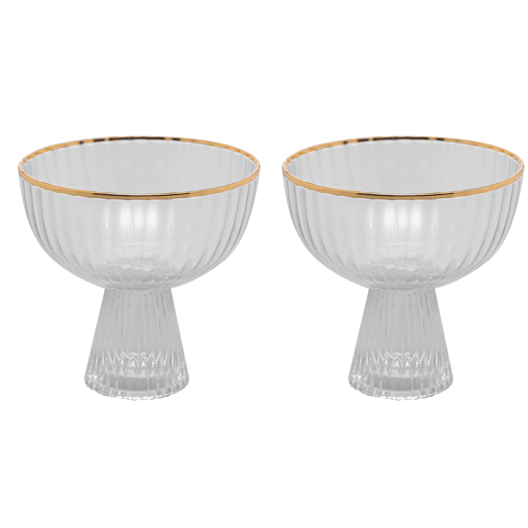 Jogo 2 Taças para Sobremesa Cristal com Fio de Ouro 200ml Lines - Ela Decora