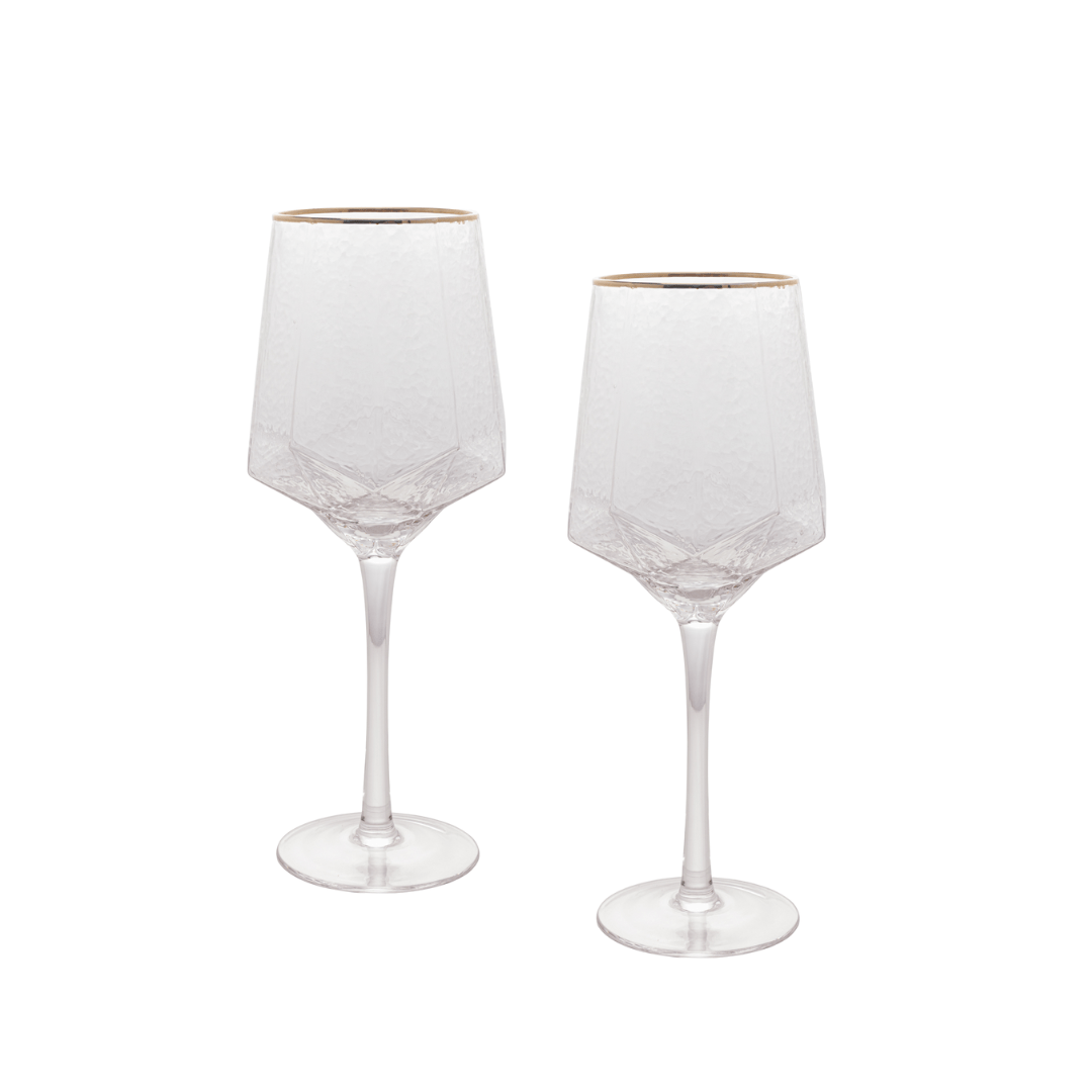 Jogo 2 Taças para Vinho em Cristal de Chumbo com Borda Dourada 600ml - Ela Decora