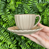 Jogo 2 Xícaras de Café com Pires de Porcelana Petala Areia Matt 90ml - Ela Decora